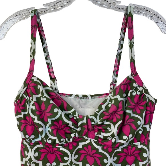 Women's LANDS' END Size 6 Swim Top Cami Adjustable Straps Pink Green Print - Picture 9 of 11